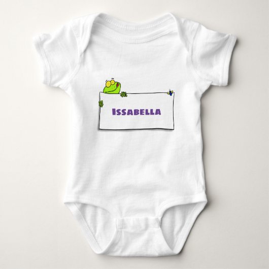 かわいいグリーンカエルのサイン漫画イラストレーション ベビーボディスーツ (正面)