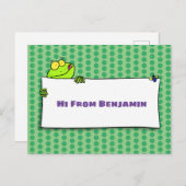 かわいいグリーンカエルのサイン漫画イラストレーション ポストカード (正面/裏面)