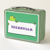 かわいいグリーンカエルのサイン漫画イラストレーション メタルランチボックス (裏面)