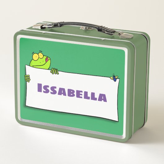 かわいいグリーンカエルのサイン漫画イラストレーション メタルランチボックス (裏面)
