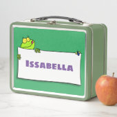 かわいいグリーンカエルのサイン漫画イラストレーション メタルランチボックス (インサイチュ)