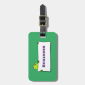 かわいいグリーンカエルのサイン漫画イラストレーション ラゲッジタグ (正面縦)