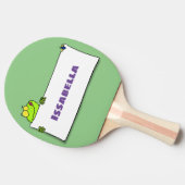かわいいグリーンカエルのサイン漫画イラストレーション 卓球ラケット (横)