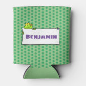 かわいいグリーンカエルのサイン漫画イラストレーション 缶クーラー (正面)