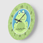 かわいいグリーンカエルの壁時計の名前を追加 ラージ壁時計 (傾斜)