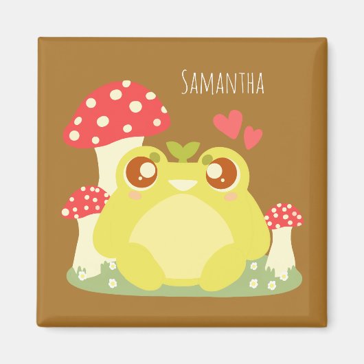 かわいいグリーンカエル自然 マグネット (正面)