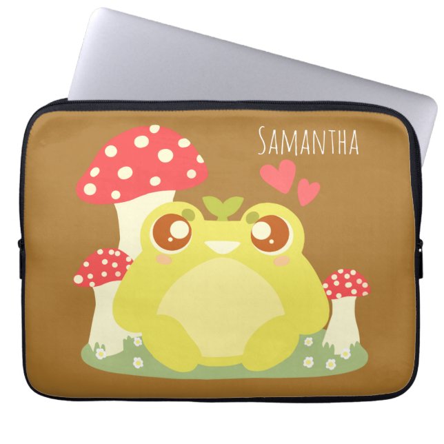 かわいいグリーンカエル自然 ラップトップスリーブ (正面)