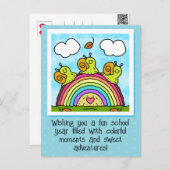 かわいいグリーンカタツムレインボログ新学期 ポストカード (正面/裏面)