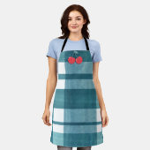 かわいいグリーンギンガム エプロン (着用した状態)