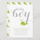 かわいいグリーンクジラタイポグラフィ男の赤ちゃんシャワー 招待状 (正面/裏面)