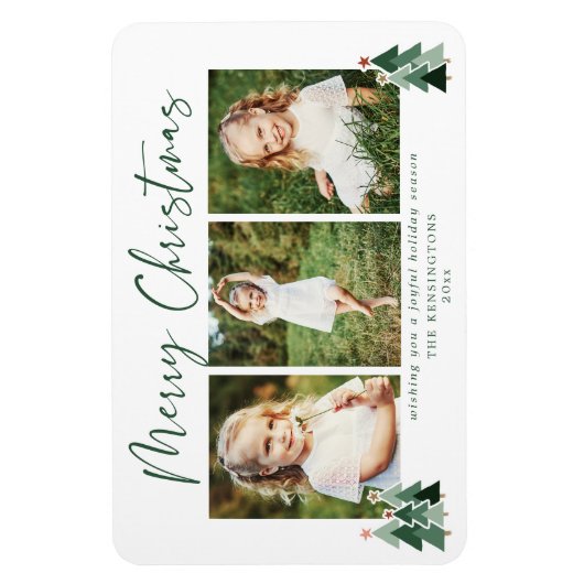 かわいいグリーンクリスマスツリーズ休日3写真 マグネット (縦)