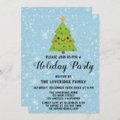 かわいいグリーンクリスマスツリーホリデーパーティーブルースノー 招待状 (正面/裏面)