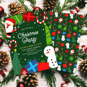 かわいいグリーンクリスマスパーティーサンタと雪だるま 招待状