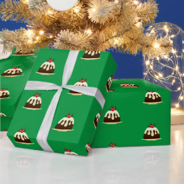 かわいいグリーンクリスマスプリン包み紙 ラッピングペーパー