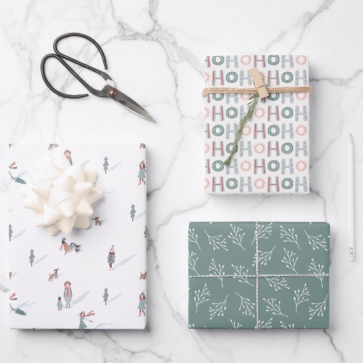 かわいいグリーンクリスマスラッピング紙 ラッピングペーパーシート