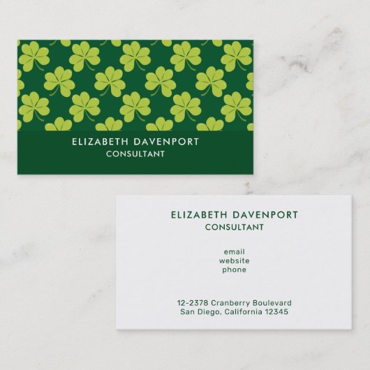かわいいグリーンクローバーシャムロックパターン 名刺 (正面/裏面)
