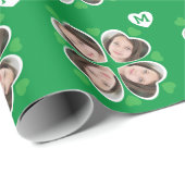 かわいいグリーンクローバー4葉ハートフォトモノグラム ラッピングペーパー (ロールコーナー)