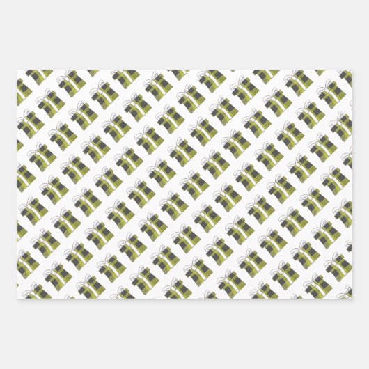 かわいいグリーンサンタ格言、オーナメント&クリスマスプレゼント ラッピングペーパーシート (正面3)