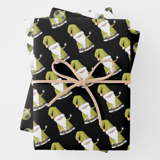 かわいいグリーンサンタ格言、オーナメント&クリスマスプレゼント ラッピングペーパーシート (インサイチュ)