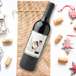 かわいいグリーンジンガムの格子状のカスタム写真クリスマス ワインラベル