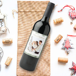 かわいいグリーンジンガムの格子状のカスタム写真クリスマス ワインラベル