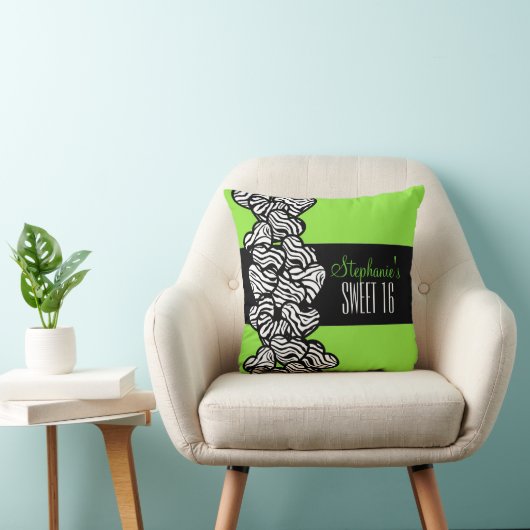 かわいいグリーンゼブラハートスウィート16誕生日枕 クッション (椅子)