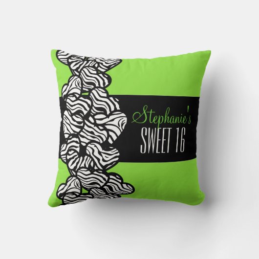 かわいいグリーンゼブラハートスウィート16誕生日枕 クッション (裏面)