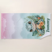 かわいいグリーンタートルクラウドスカイボーイ ビーチタオル (正面)