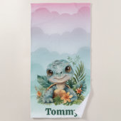 かわいいグリーンタートルクラウドスカイボーイ ビーチタオル (正面)