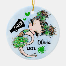 かわいいグリーンチアリーダー女の子オーナメントブラウンヘア