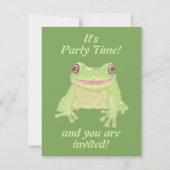 かわいいグリーンツリーカエル – 誕生日パーティー。 招待状 (正面)