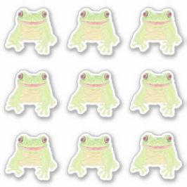 かわいいグリーンツリーカエル – 9xカスタムステッカー。 シール