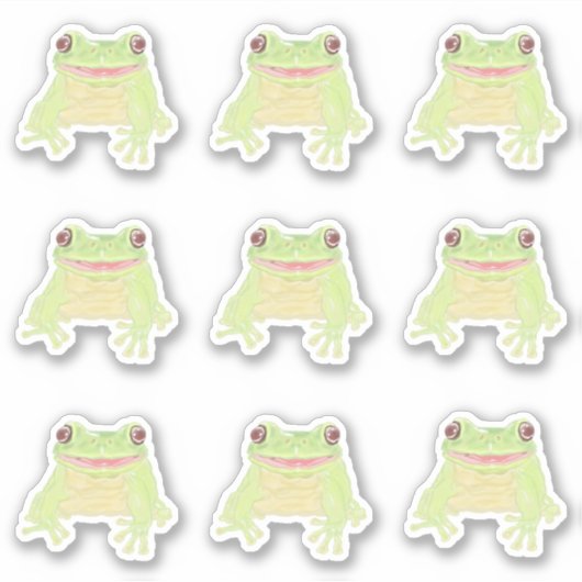 かわいいグリーンツリーカエル – 9xカスタムステッカー。 シール (正面)