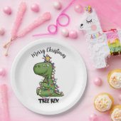 かわいいグリーンツリーレックスディノライツメリークリスマス ペーパープレート (パーティー)