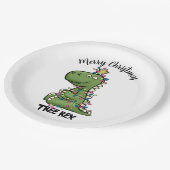 かわいいグリーンツリーレックスディノライツメリークリスマス ペーパープレート (アングル)