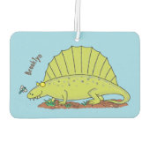 かわいいグリーンディメトロドン漫画イラストレーション カーエアーフレッシュナー (裏面)