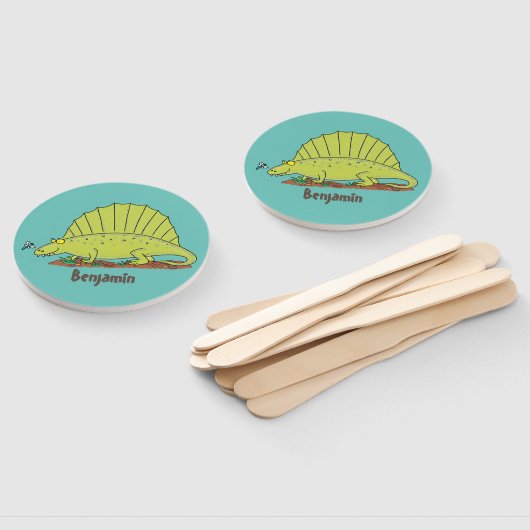 かわいいグリーンディメトロドン漫画イラストレーション ハンドファン (組立なし)