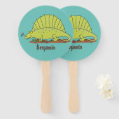 かわいいグリーンディメトロドン漫画イラストレーション ハンドファン (正面&裏面)