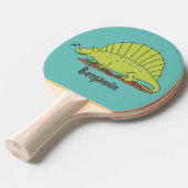 かわいいグリーンディメトロドン漫画イラストレーション 卓球ラケット (正面アングル)