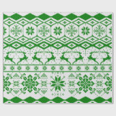 かわいいグリーントナカイと雪片 ラッピングペーパー (フラット)