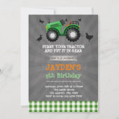 かわいいグリーントラクターの誕生日パーティーの招待 招待状 (正面)