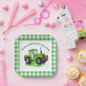 かわいいグリーントラクターバースデーパーティー ペーパープレート (パーティー)