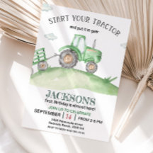 かわいいグリーントラクター1st誕生日の水色