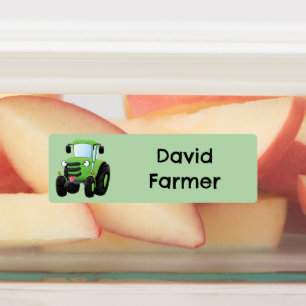 かわいいグリーンハッピーファームトラクターパーソナライズされた漫画 ラベル