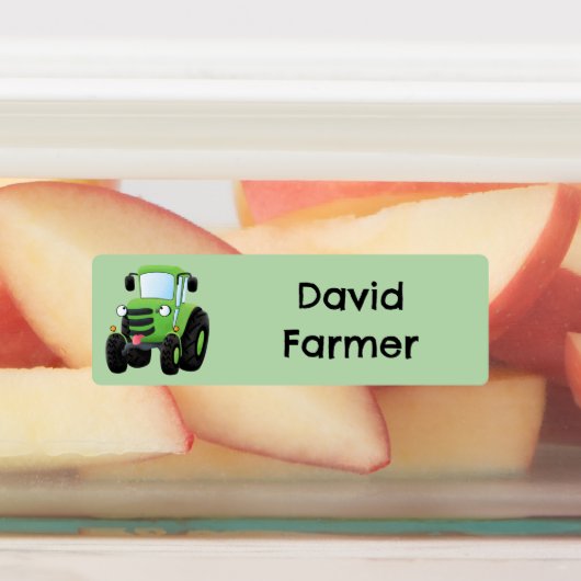 かわいいグリーンハッピーファームトラクターパーソナライズされた漫画 ラベル (貼付)