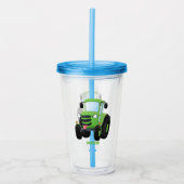 かわいいグリーンハッピーファームトラクター漫画イラストレーション アクリルタンブラー (正面)