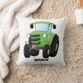 かわいいグリーンハッピーファームトラクター漫画イラストレーション クッション (ブランケット)