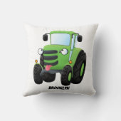 かわいいグリーンハッピーファームトラクター漫画イラストレーション クッション (裏面)