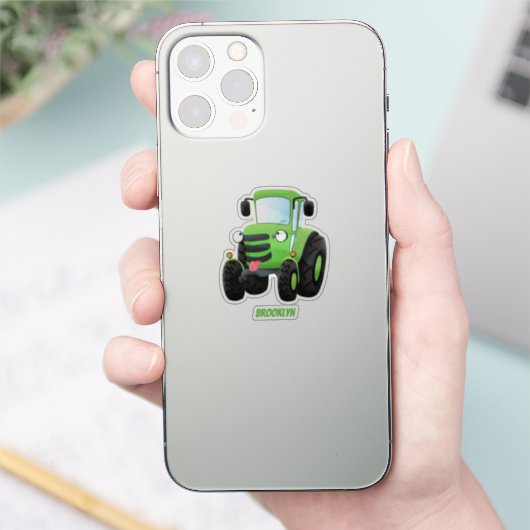 かわいいグリーンハッピーファームトラクター漫画イラストレーション シール (スマートフォン)
