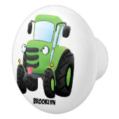 かわいいグリーンハッピーファームトラクター漫画イラストレーション セラミックノブ (右)